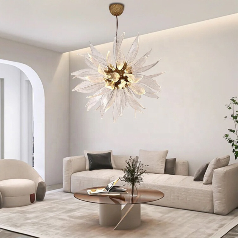 Liora Bloom Sunflower Glass Chandelier — Copper Frame, Integrated LED Lighting