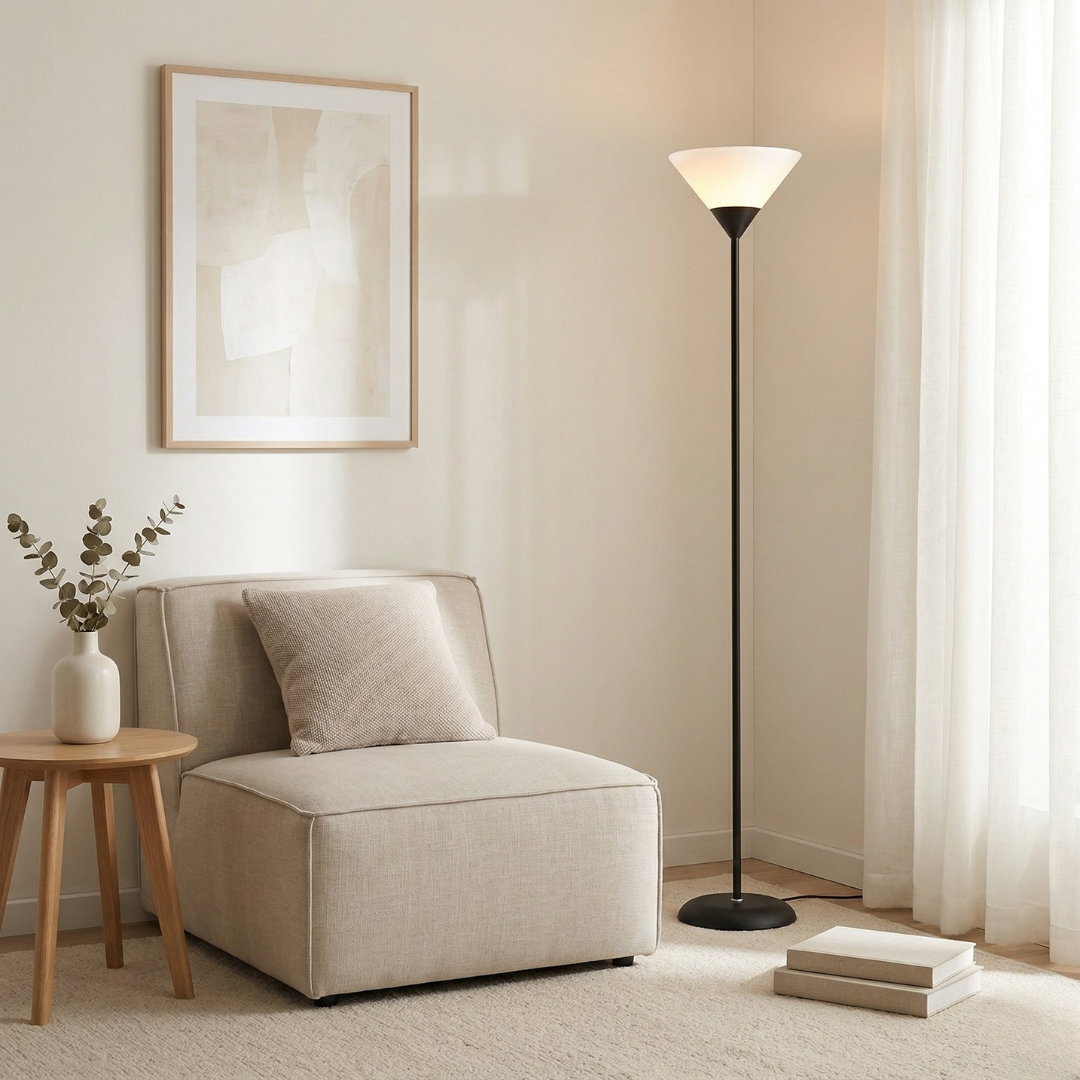 Contemporary 60-Inch LED Floor Lamp Adjustable Brightness Black and White Finish