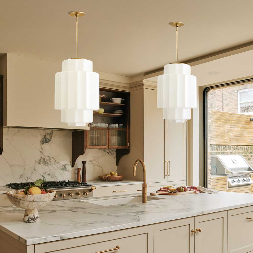 Layered Opal Glass Pendant Lamp — Antique Brass Finish