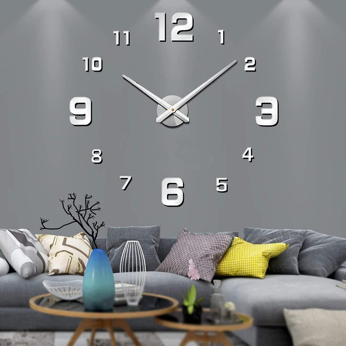 3D XXL-väggklocka — stor, svart, tyst, minimalistisk design