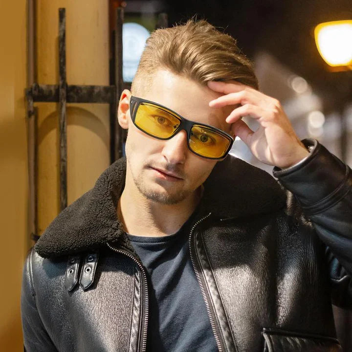 Ochelari cu clips pentru condus pe timp de noapte - Galbeni, polarizați, antireflex