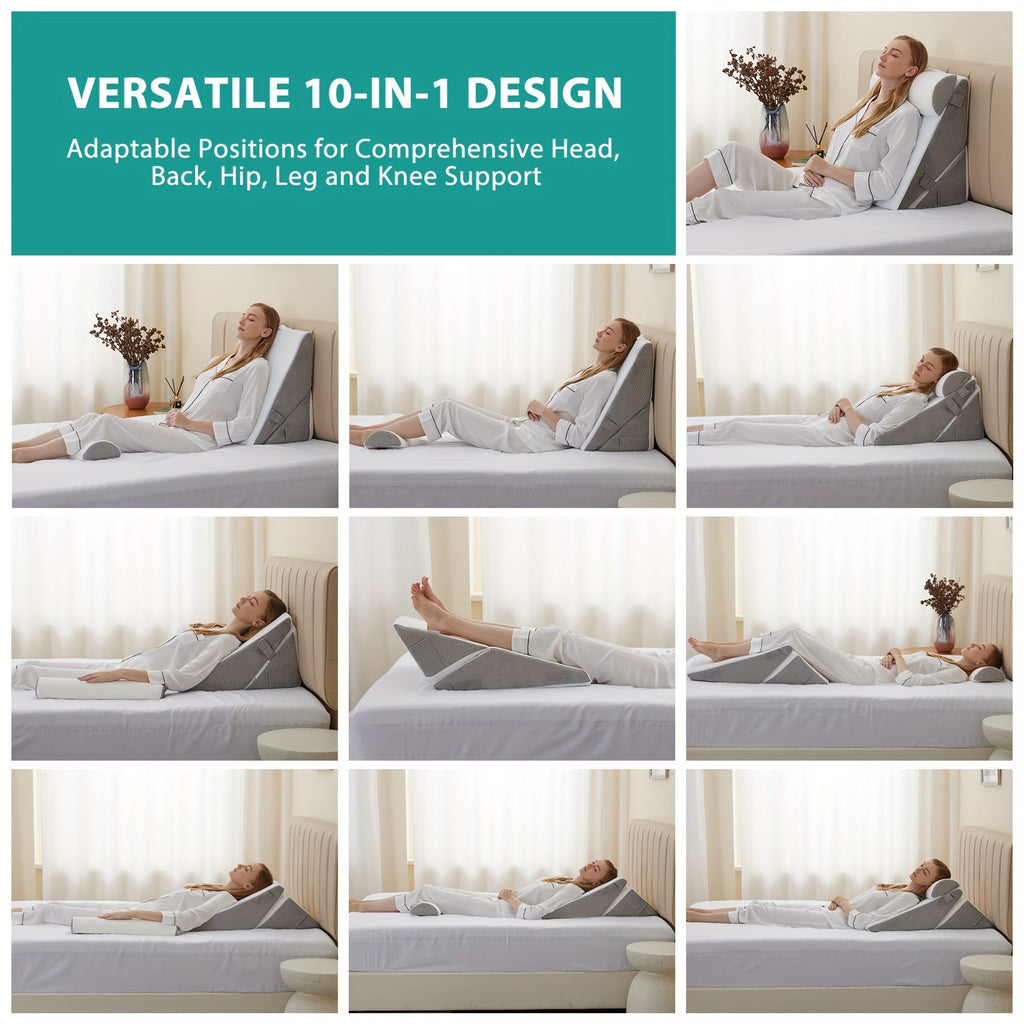 RelaxPlus 7-in-1 verstellbares orthopädisches Keilkissen aus Memory-Schaum
