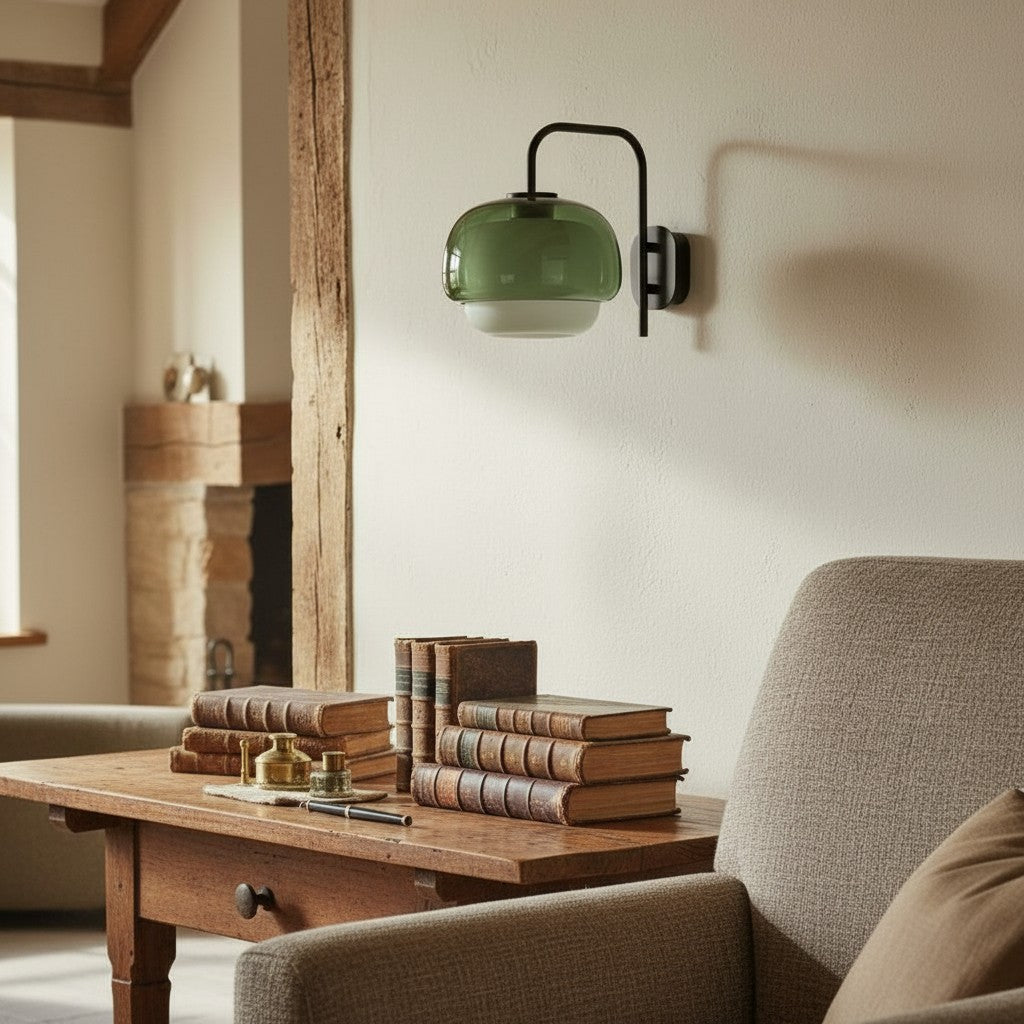 Colored Glass Wall Lamp — Round LED Shade, Green, Pink, Orange