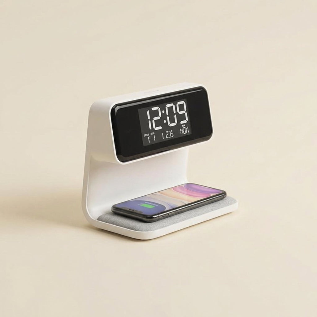 Digitaler Wecker mit Nachtlicht und kabellosem Laden – Kunststoffgehäuse, 6x4 Inch