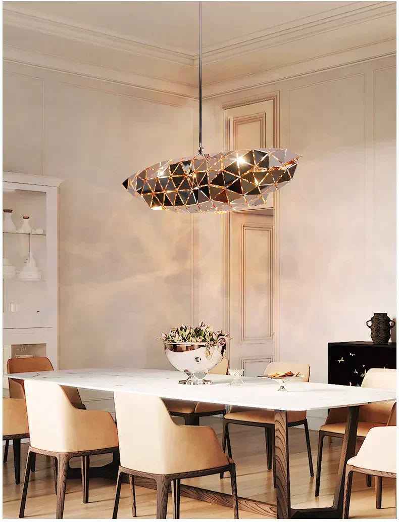 NovaGrid Geometric Stainless Steel Pendant Lights — Angular Silhouette, Polished Finish
