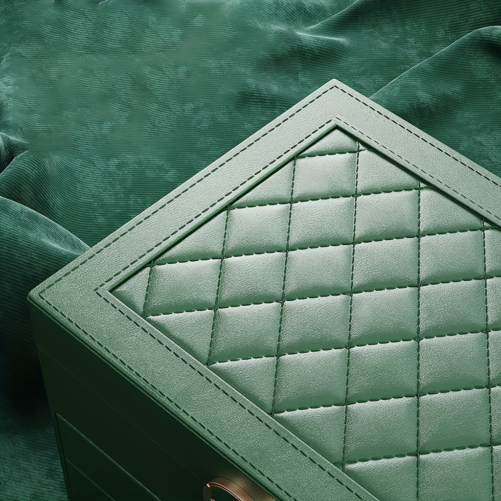 Boîte à bijoux en PU de 25cm — tiroirs, noir, rose et vert