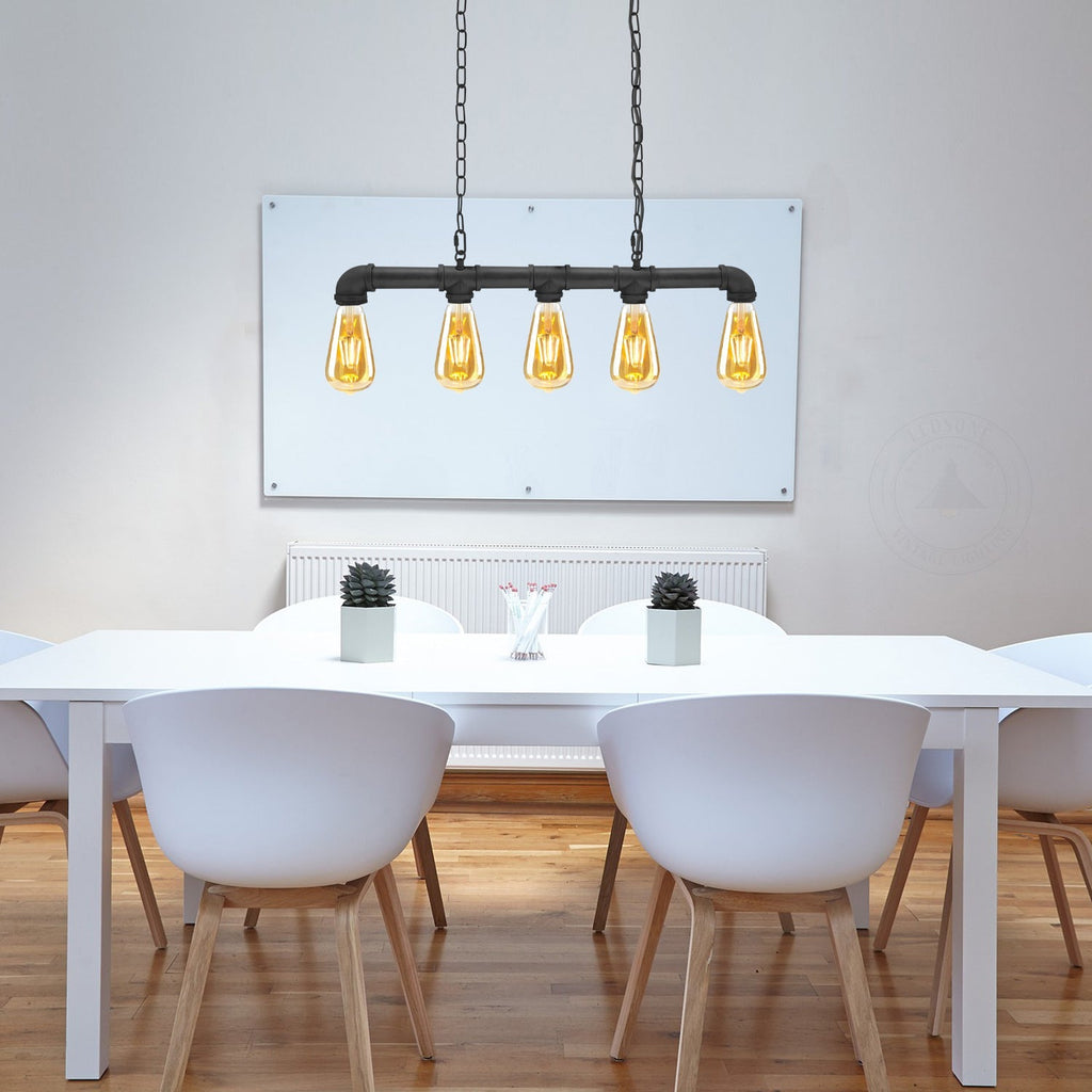 Industriële steampunk-hanglamp van waterleidingbuizen, koper en ijzer, 110cm