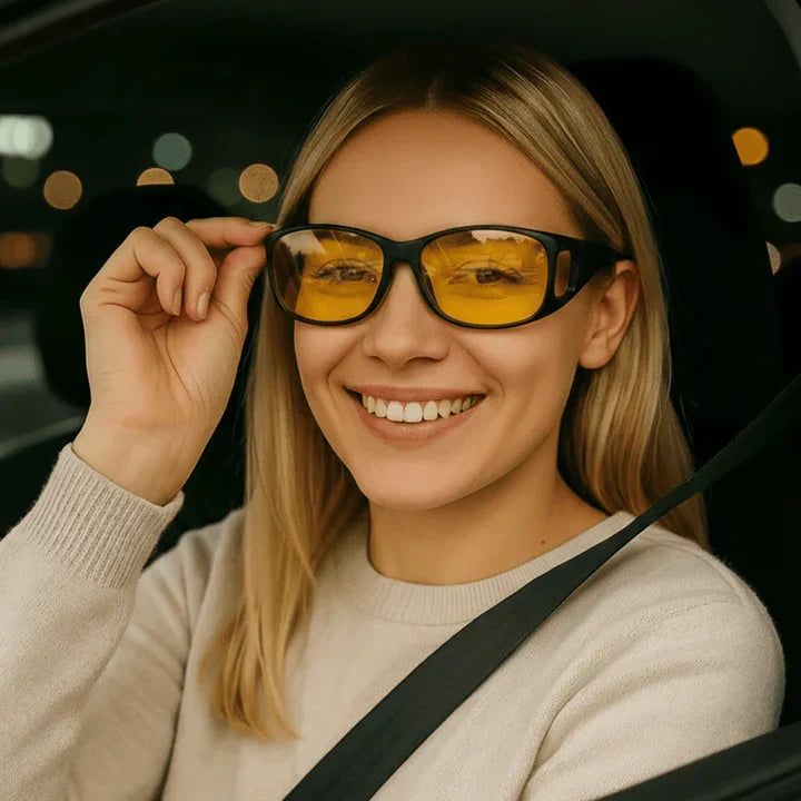 Ochelari cu clips pentru condus pe timp de noapte - Galbeni, polarizați, antireflex