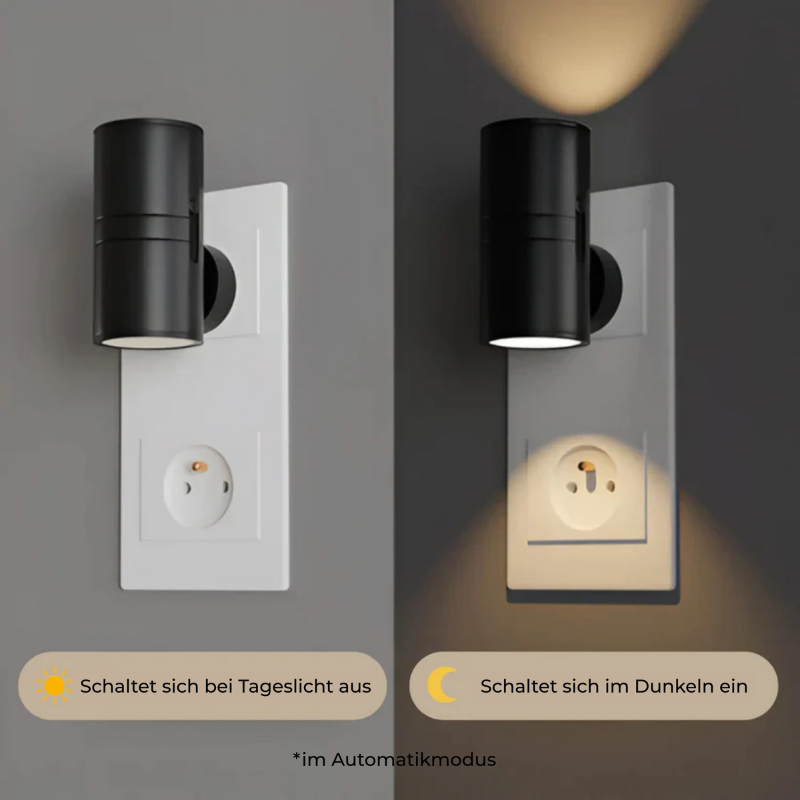 Dimbar vägglampa med stickkontakt — svart och vit LED-nattlampa