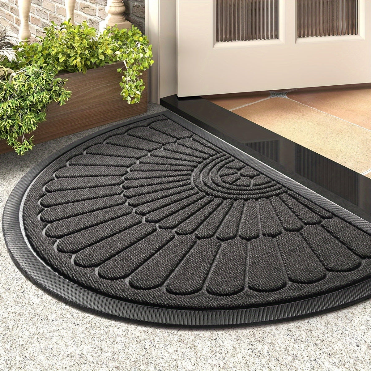 Halfronde rubberen mat — antislip, zwart/grijs/bruin, 43x75/60x90 cm