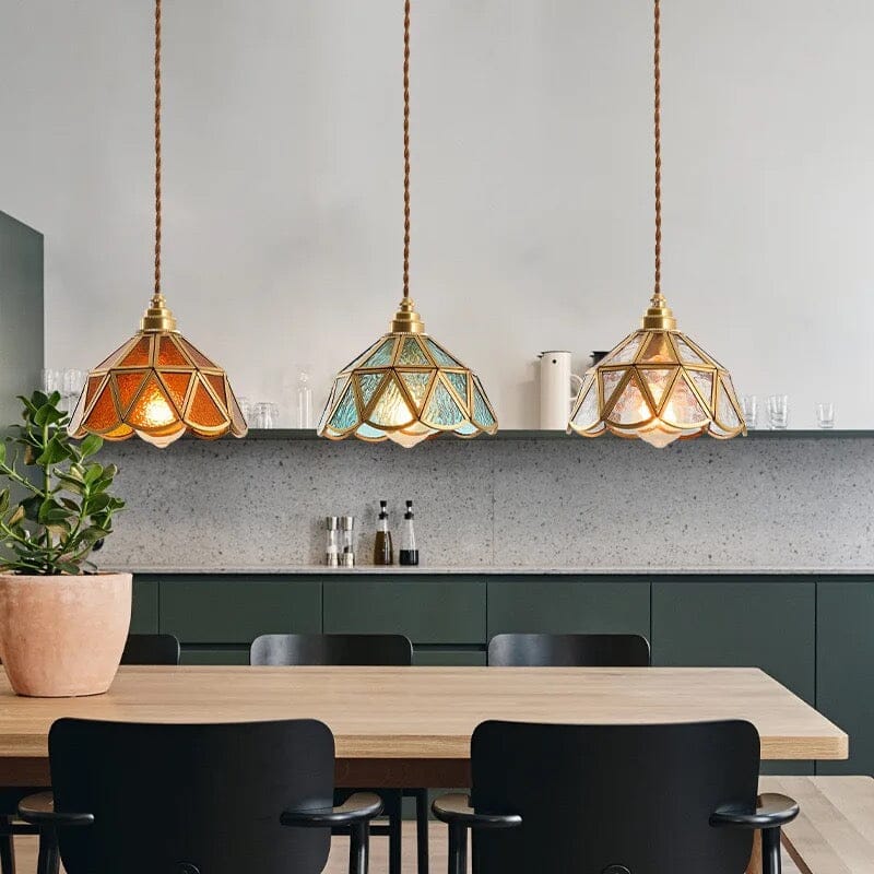 Kirei Vintage Japanese-Inspired Pendant Lamps — Copper and Stained Glass Shade