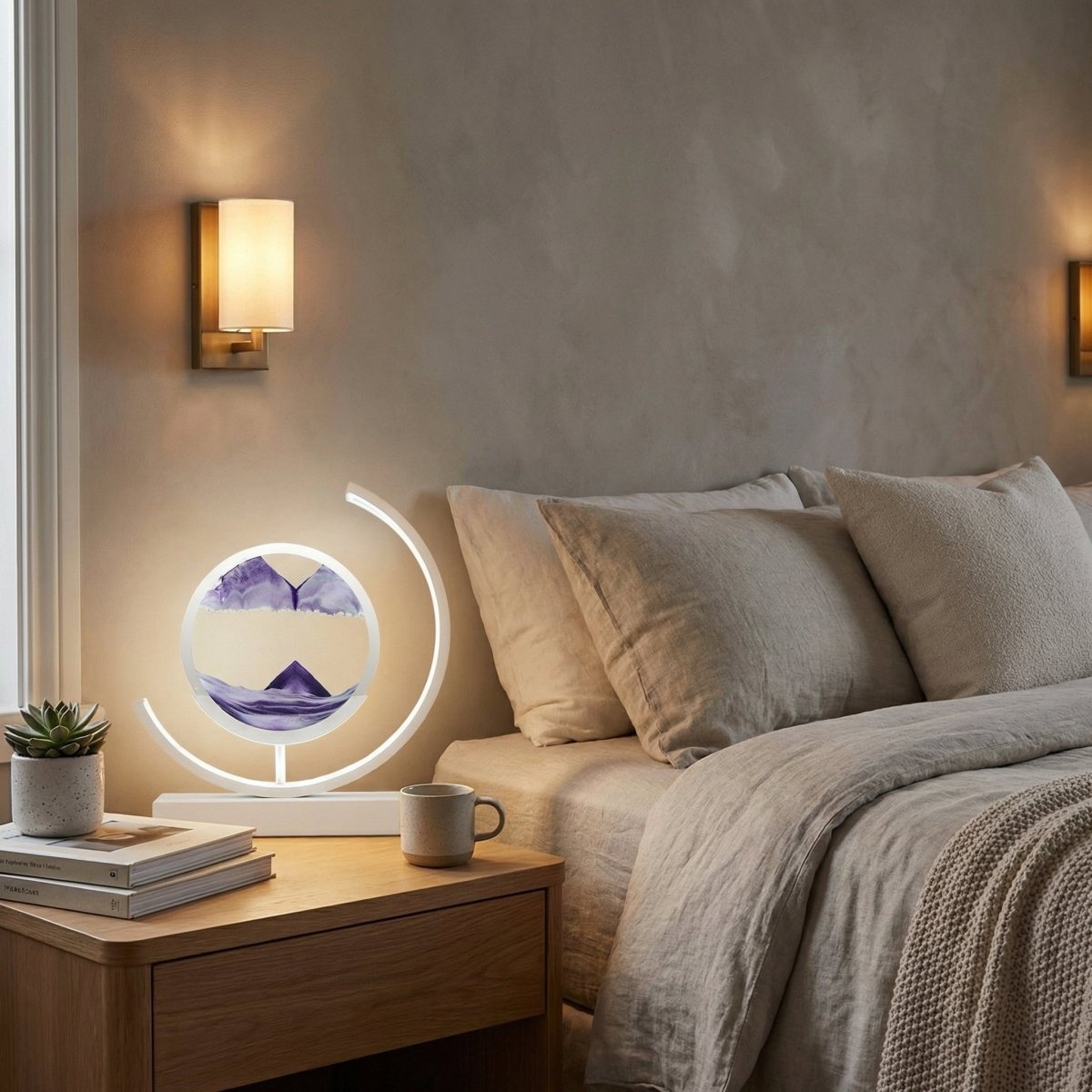 30 cm bordlampe — farverigt flydende sand, 3D-kunstdesign