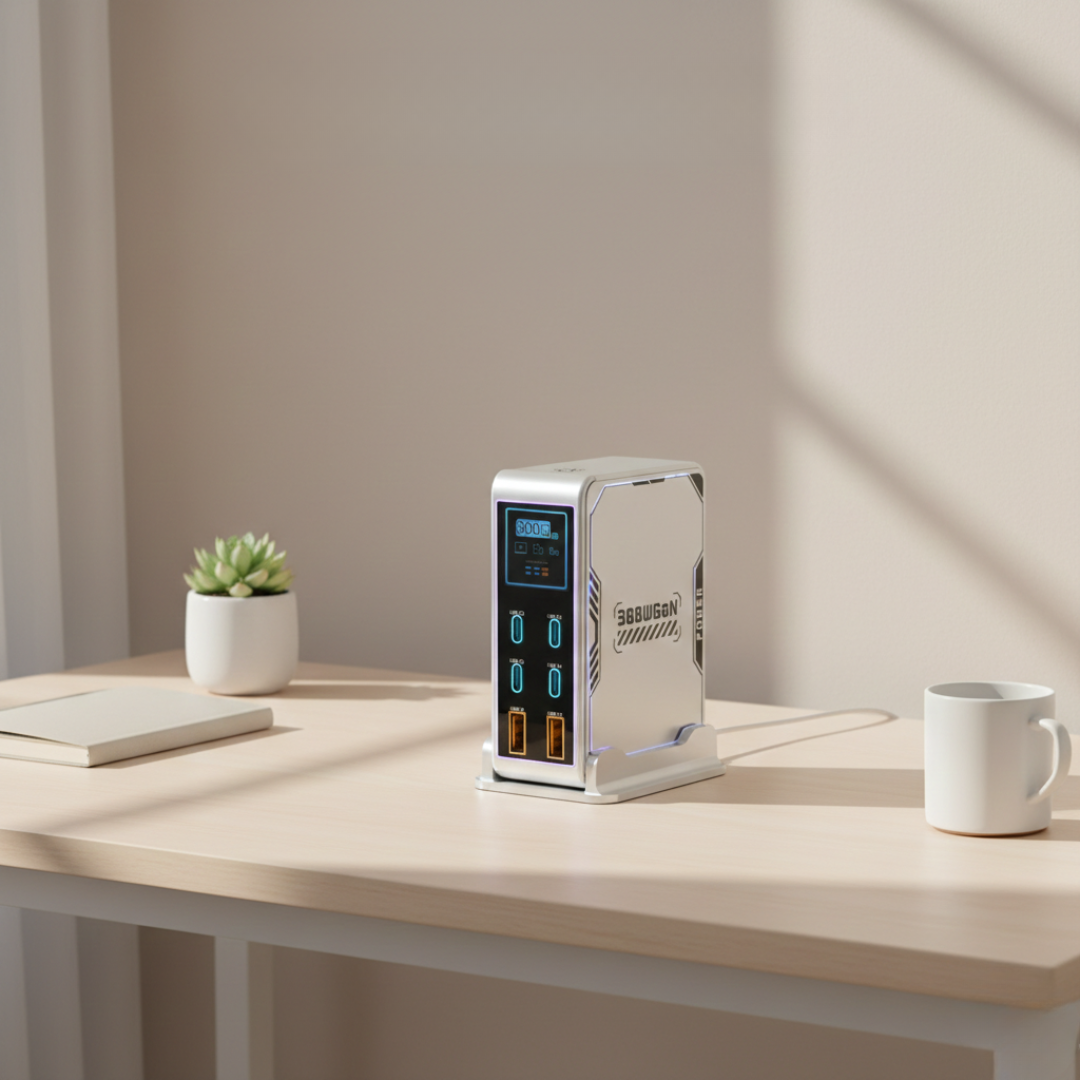 PowerHub 300 W GaN-lader - seks USB-porter, fire USB-C- og to USB-A-utganger