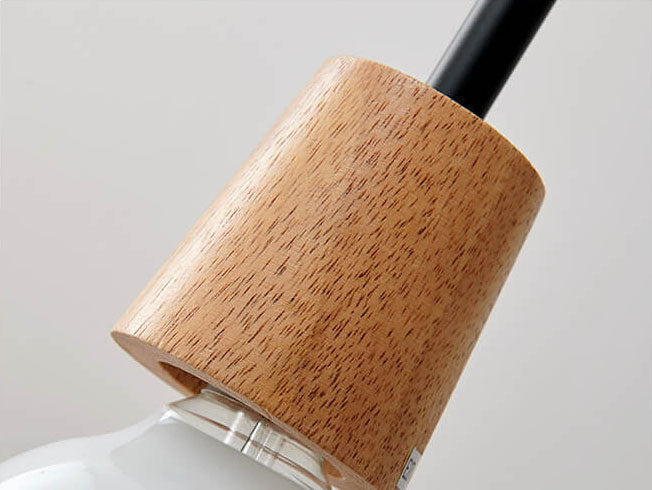 E26-Pendelleuchte – Transparenter Glasschirm mit Holz, Retro