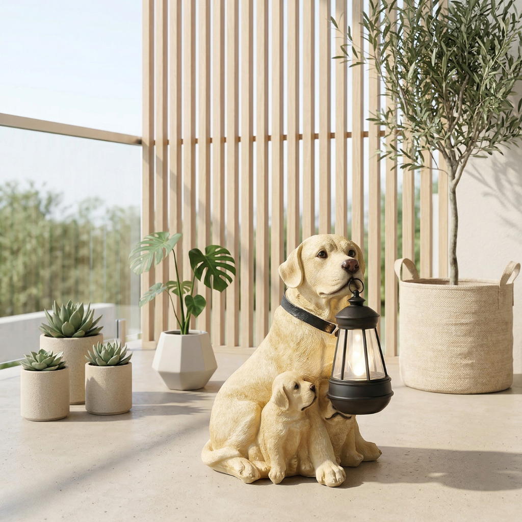Decorazione da giardino a forma di cucciolo giocoso alimentata a energia solare — design con luce notturna