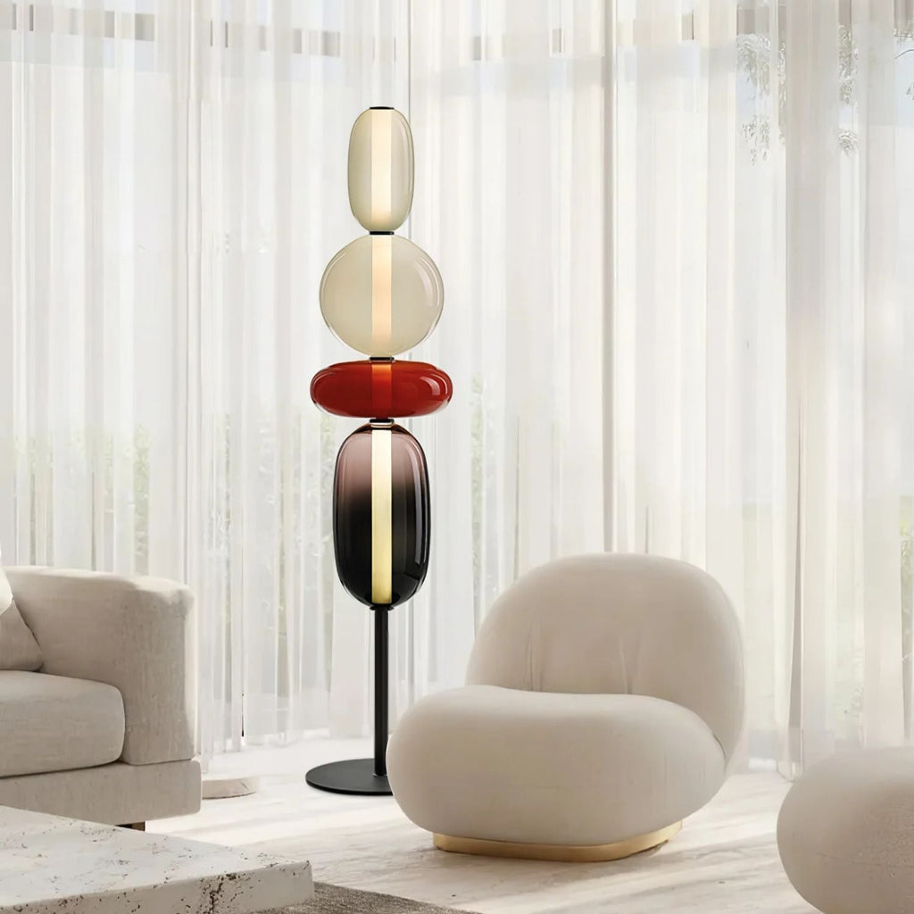 LED-golvlampa i glas, 130 eller 160 cm, röd vit svart
