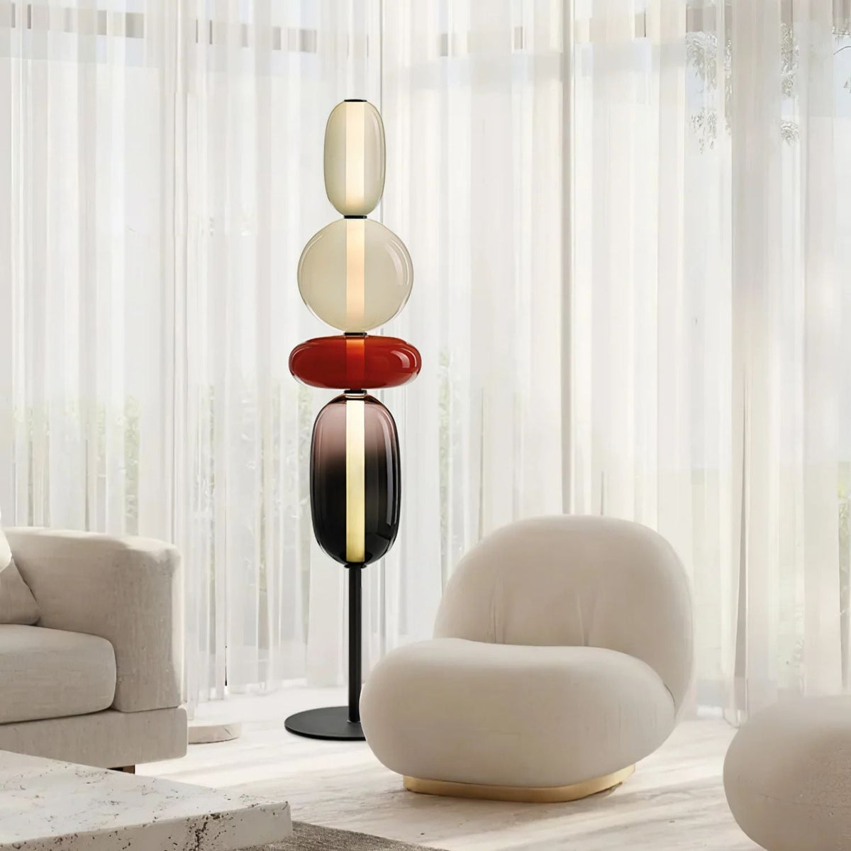 LED-golvlampa i glas, 130 eller 160 cm, röd vit svart