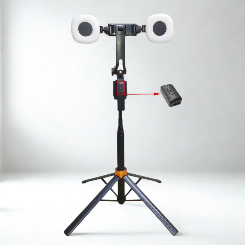 Trípode de vídeo inteligente con seguimiento facial — base giratoria de 360 grados, dos luces de relleno