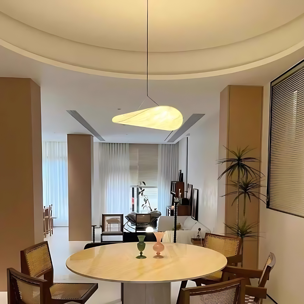 Lampa wisząca w stylu Japandi — ręcznie tkany jedwabny klosz, Ø40/Ø60/Ø80