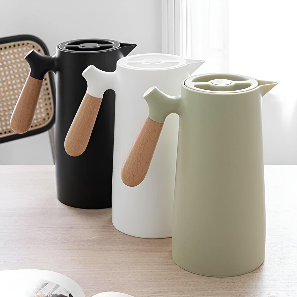 1-Liter Insulated Carafe — Double-Wall Wooden Handle