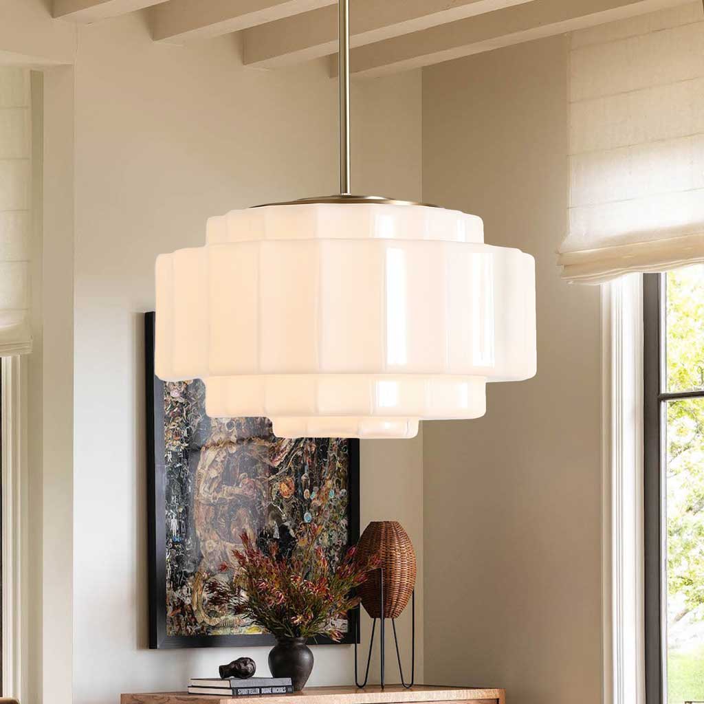 Layered Opal Glass Pendant Lamp — Antique Brass Finish