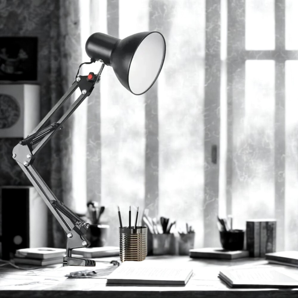 Contemporary Black Swing-Arm Table Lamp — Adjustable Lighting