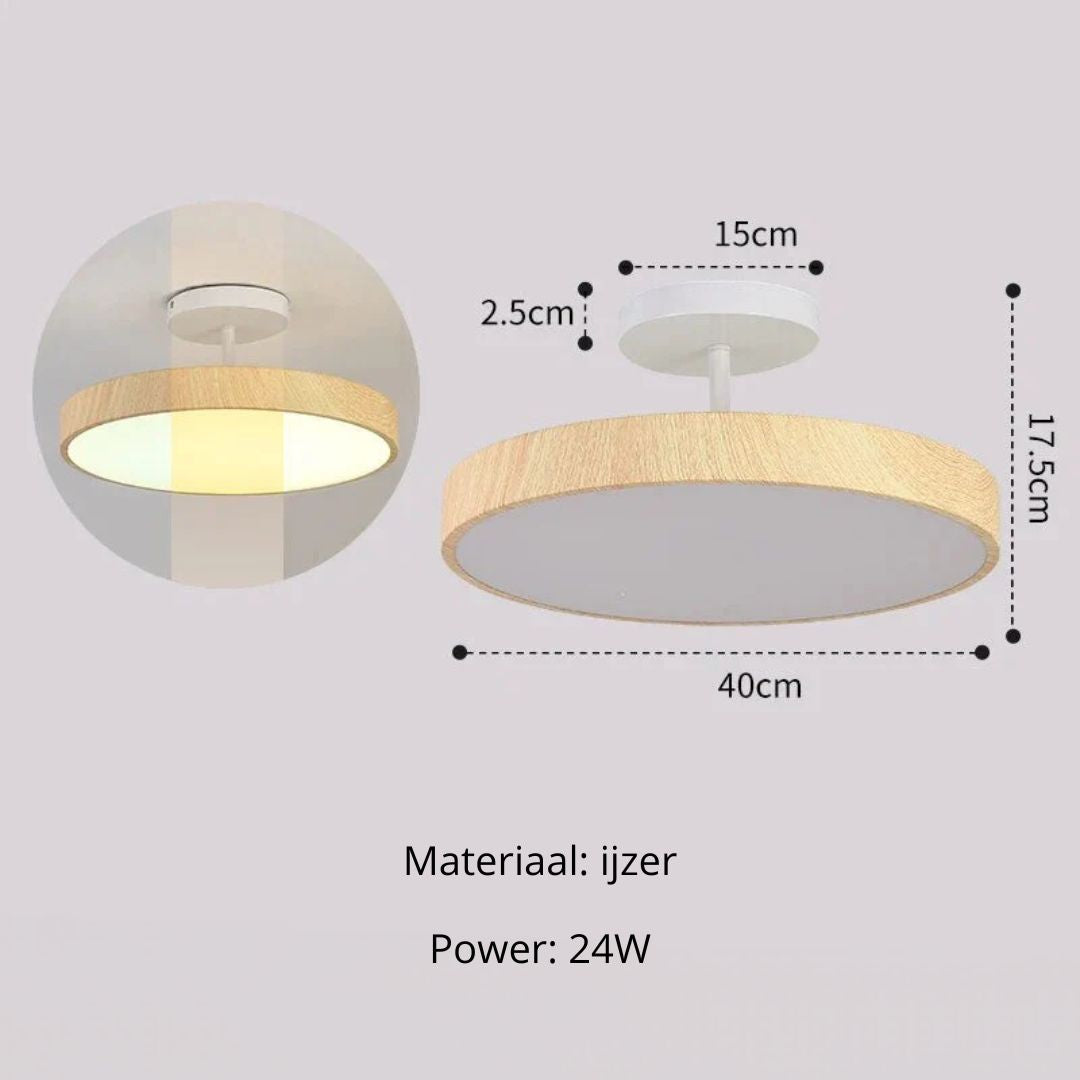 ラウンドLEDシーリングランプ - 木目調ゴールド、半埋込型
