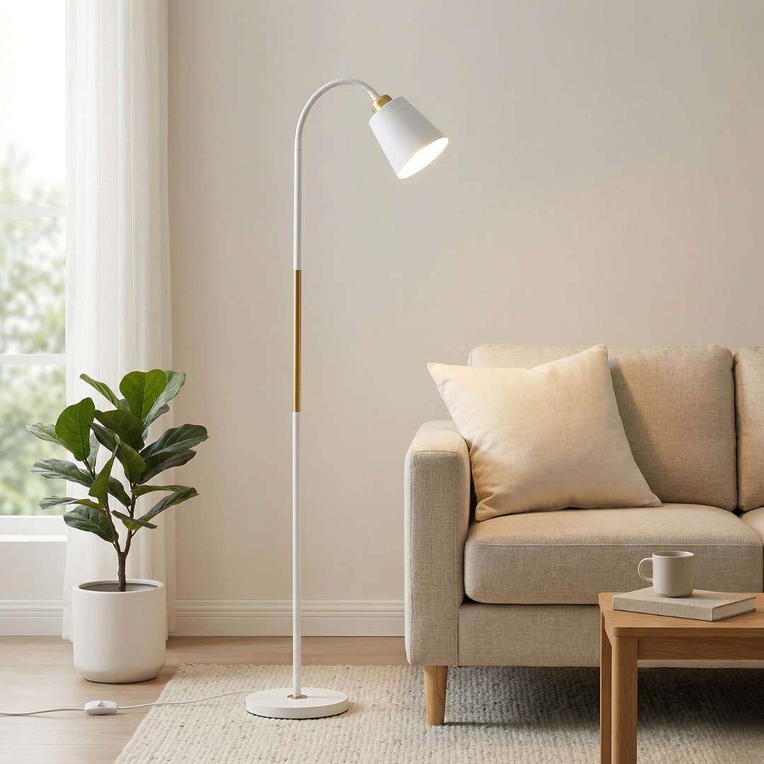 Contemporary Floor Lamp — Adjustable Pivoting Head, LED Illumination