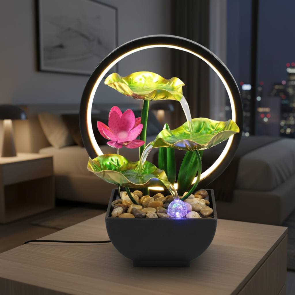 מזרקת LED שולחנית המופעלת באמצעות USB - מפל מים עדין, זוהר LED חמים