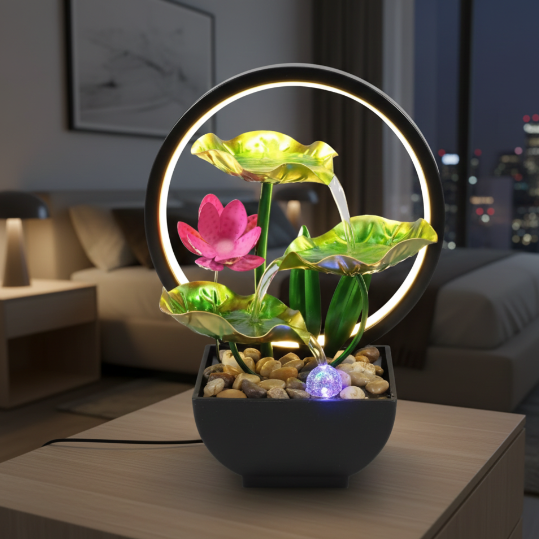 מזרקת LED שולחנית המופעלת באמצעות USB - מפל מים עדין, זוהר LED חמים