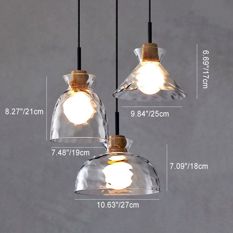 E26-Pendelleuchte – Transparenter Glasschirm mit Holz, Retro