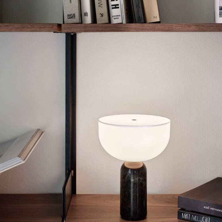 AureaStone Marble Lamp — Premium Fabric Shade, Natural Stone Base