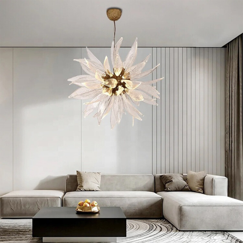 Liora Bloom Sunflower Glass Chandelier — Copper Frame, Integrated LED Lighting