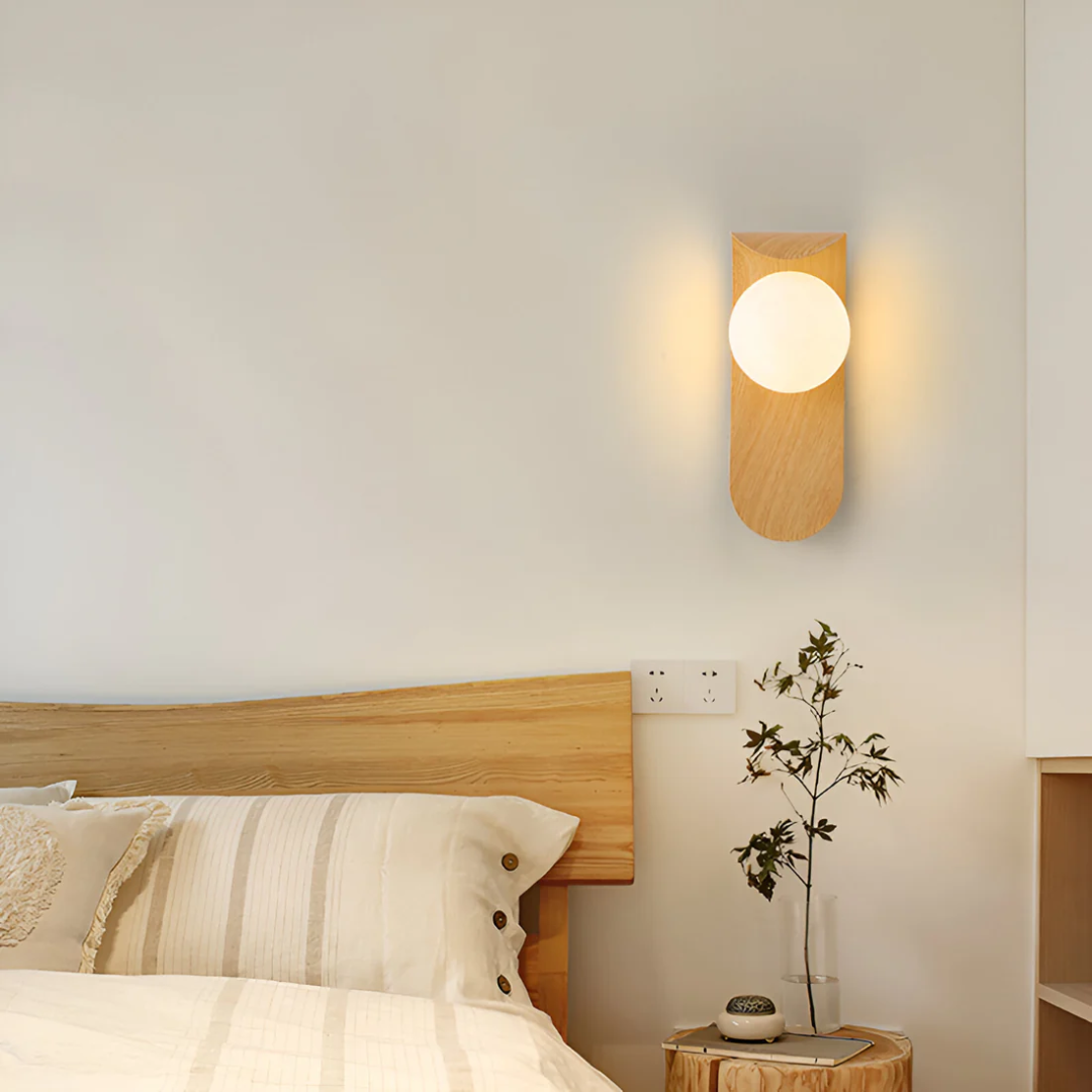 Lampă de perete tip glob din lemn, stil scandinav - 1 sursă de lumină, LED de 25cm