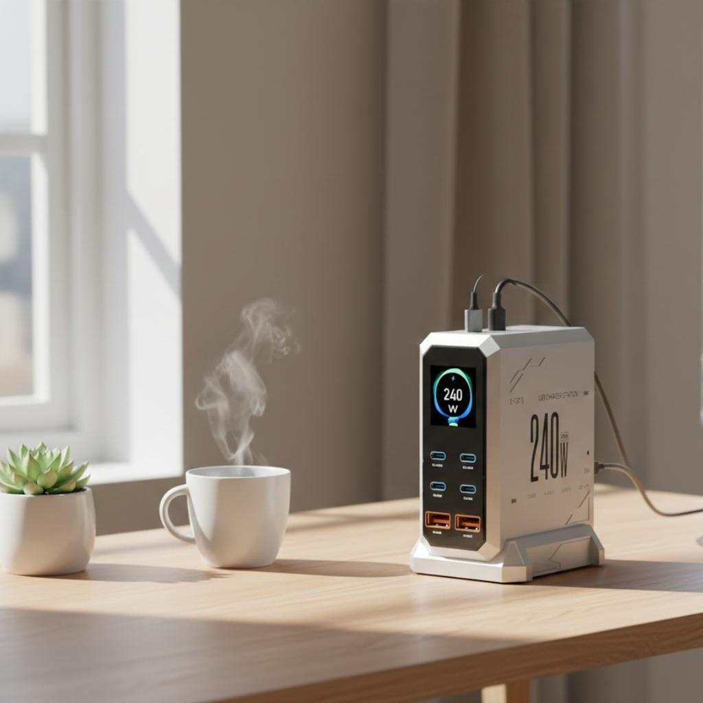 Chargeur GaN 240W — Design compact, éclairage d’ambiance intégré