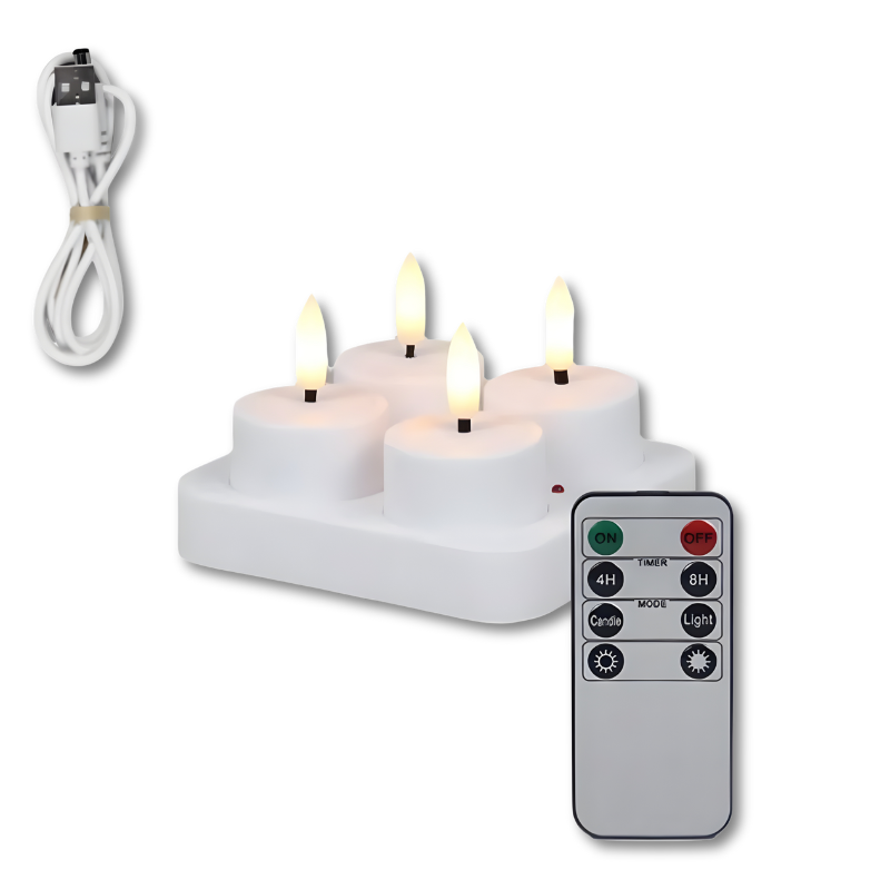 Uppladdningsbara LED-ljus med fladdrande sken — fjärrkontroll och timer