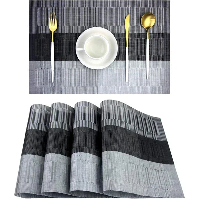 4er-Set gewebte PVC-Tischsets — hitzebeständig, wasserabweisend