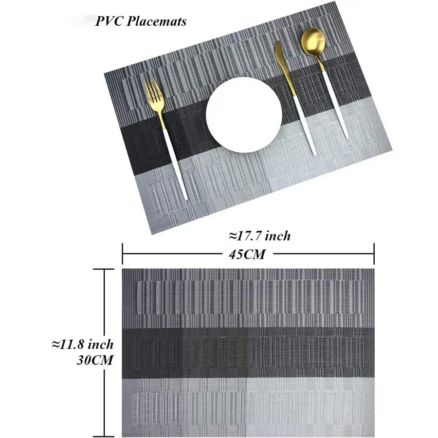 4er-Set gewebte PVC-Tischsets — hitzebeständig, wasserabweisend