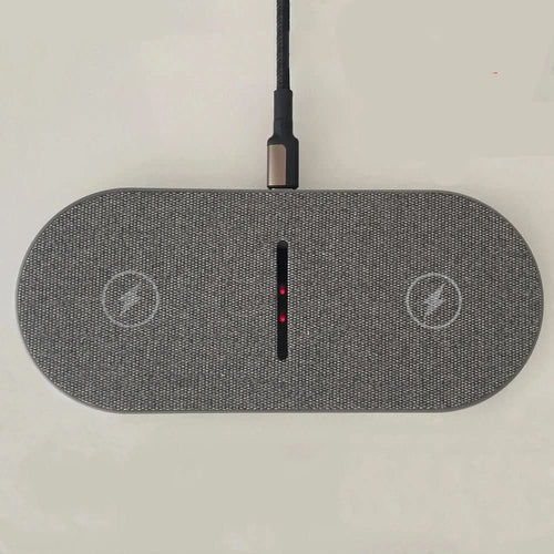 40W duální bezdrátová nabíječka Qi — LED displej, USB-C, hliníková