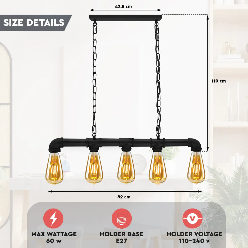 Industriële steampunk-hanglamp van waterleidingbuizen, koper en ijzer, 110cm