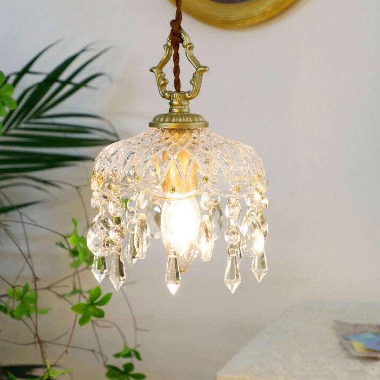 Vintage Copper Crystal Pendant Light E14 LED - Wildoxy