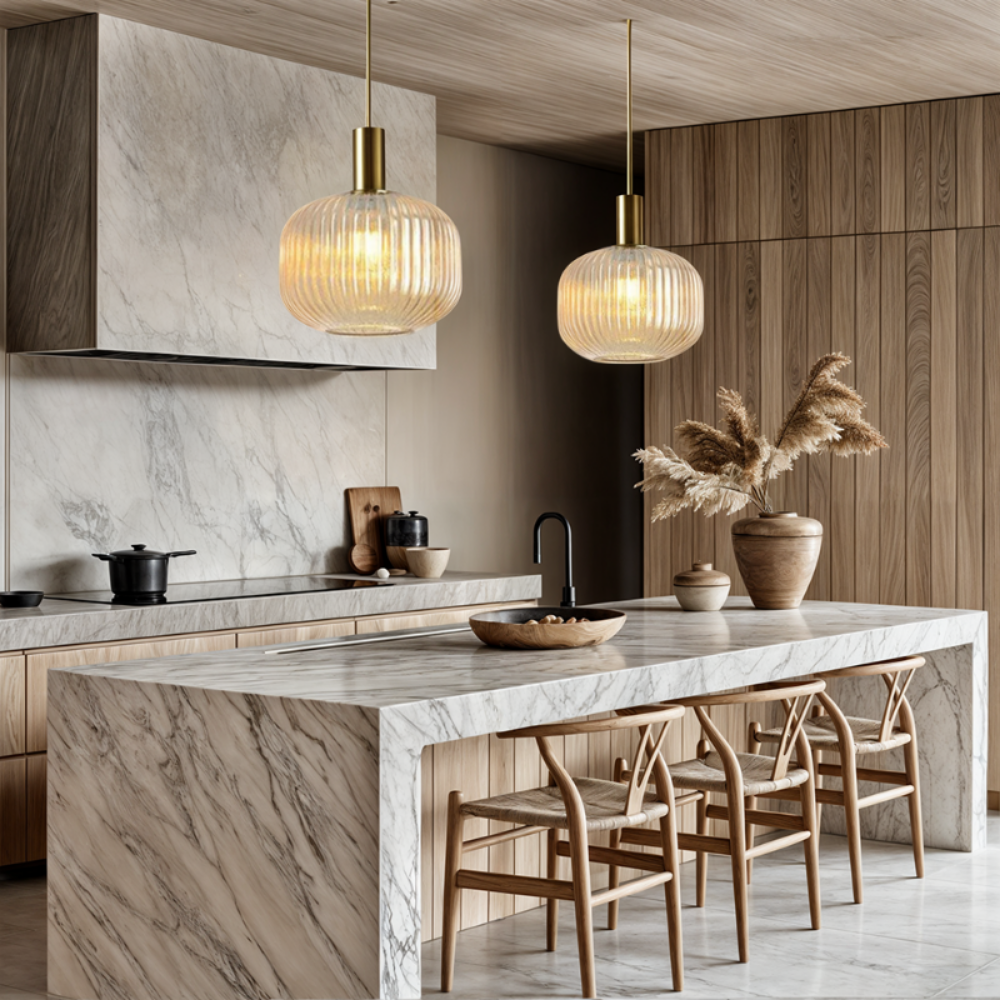 Rosalie Fluted Glass Pendant Lights — Warm Nordic Glow Design