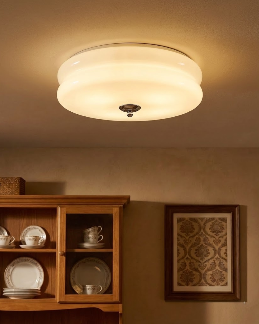 Lámpara de techo Art Déco — Beige, detalle cromado, luz cálida