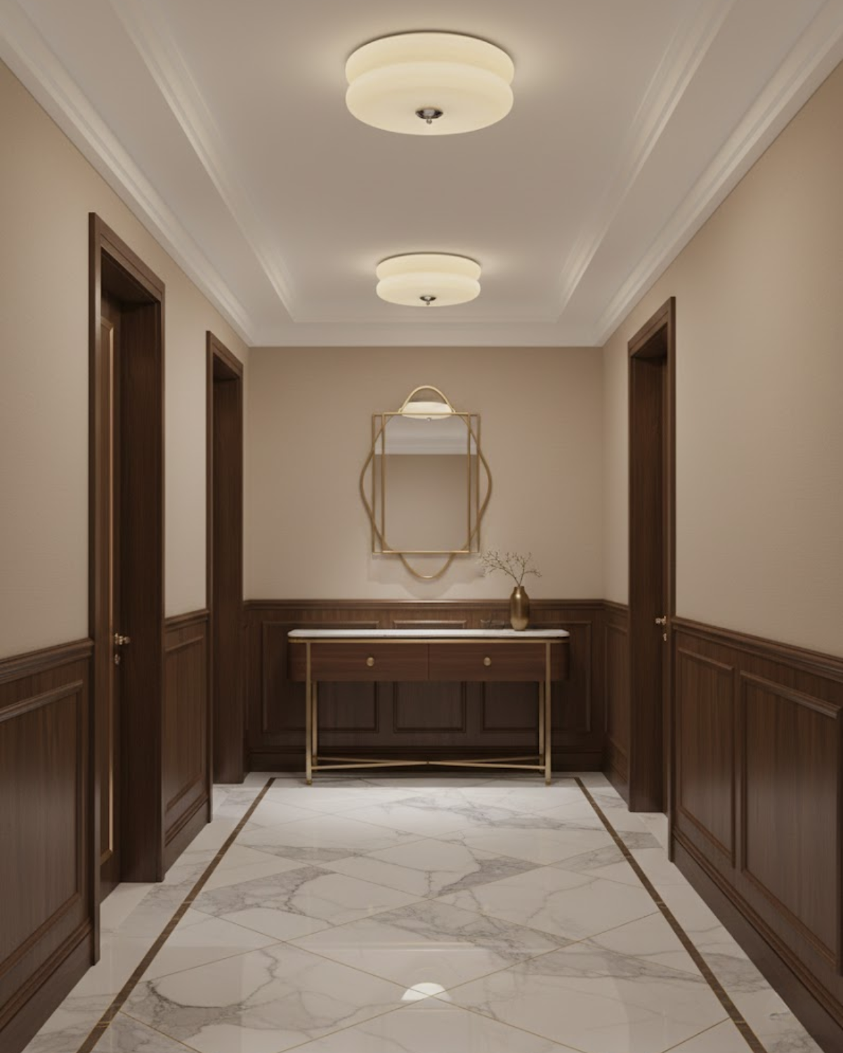 Lámpara de techo Art Déco — Beige, detalle cromado, luz cálida