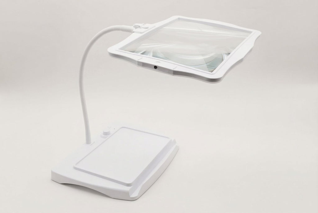 Bright LED Desk Lamp — Glass Magnifying Lens, Adjustable Arm