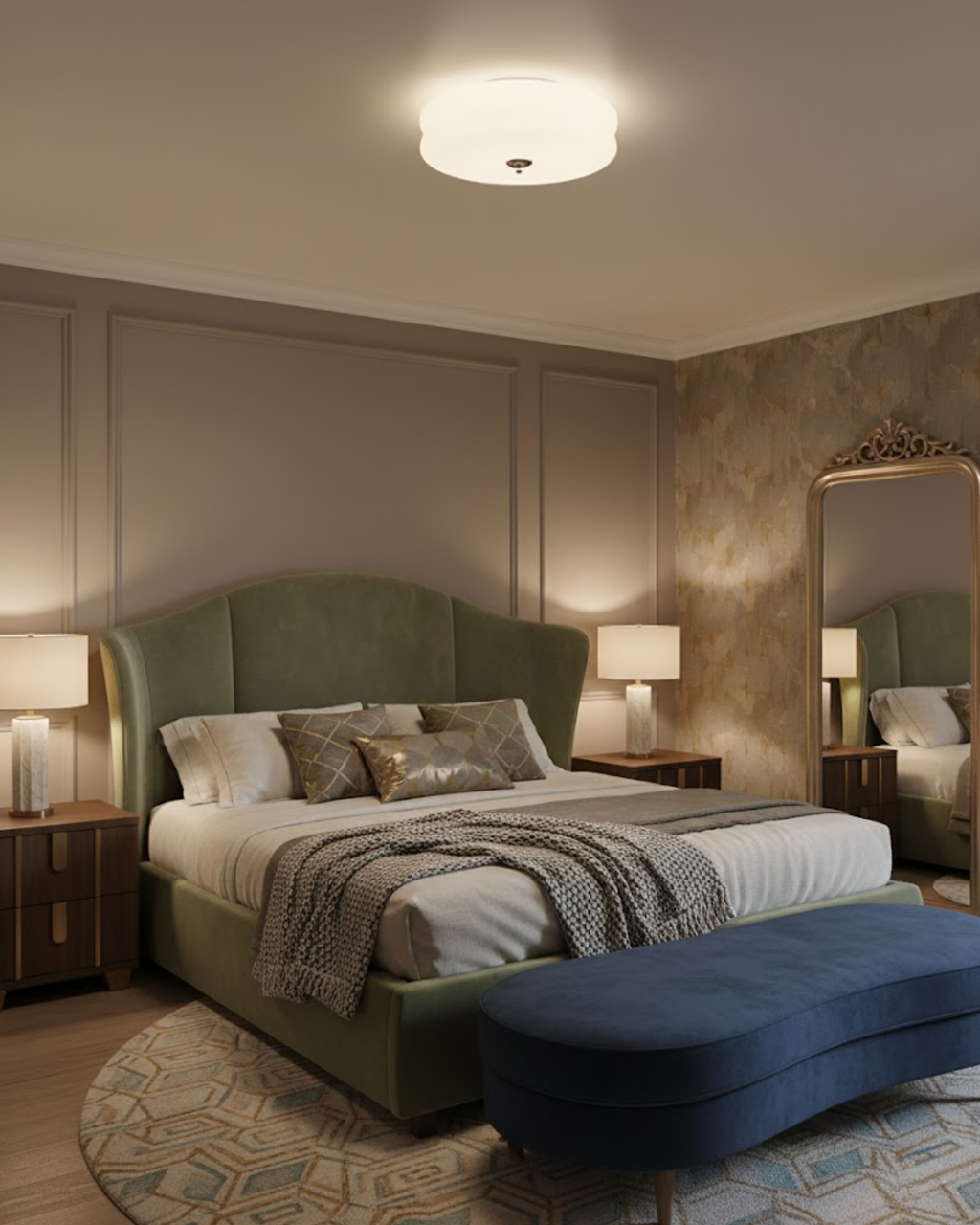 Lámpara de techo Art Déco — Beige, detalle cromado, luz cálida