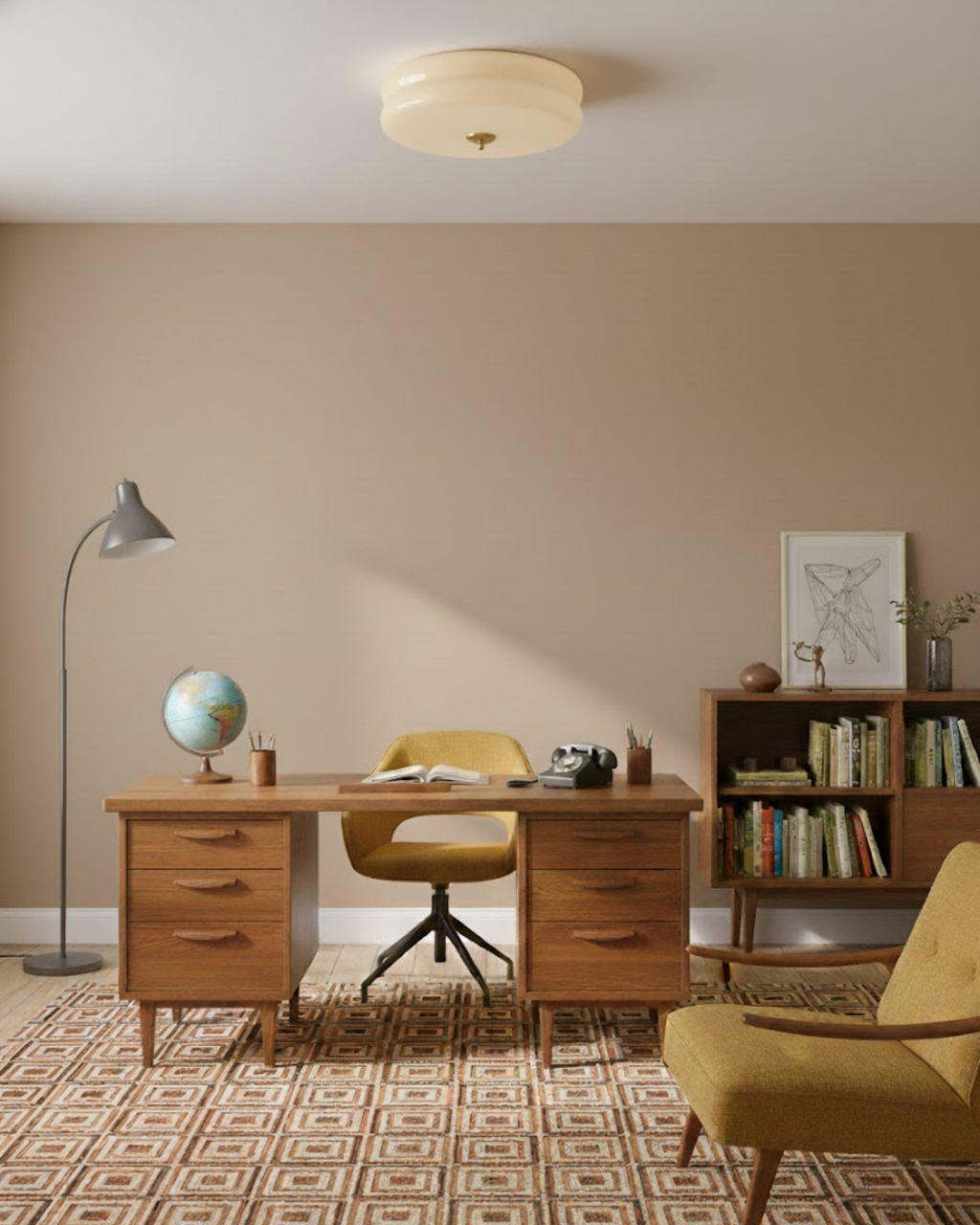 Lámpara de techo Art Déco — Beige, detalle cromado, luz cálida