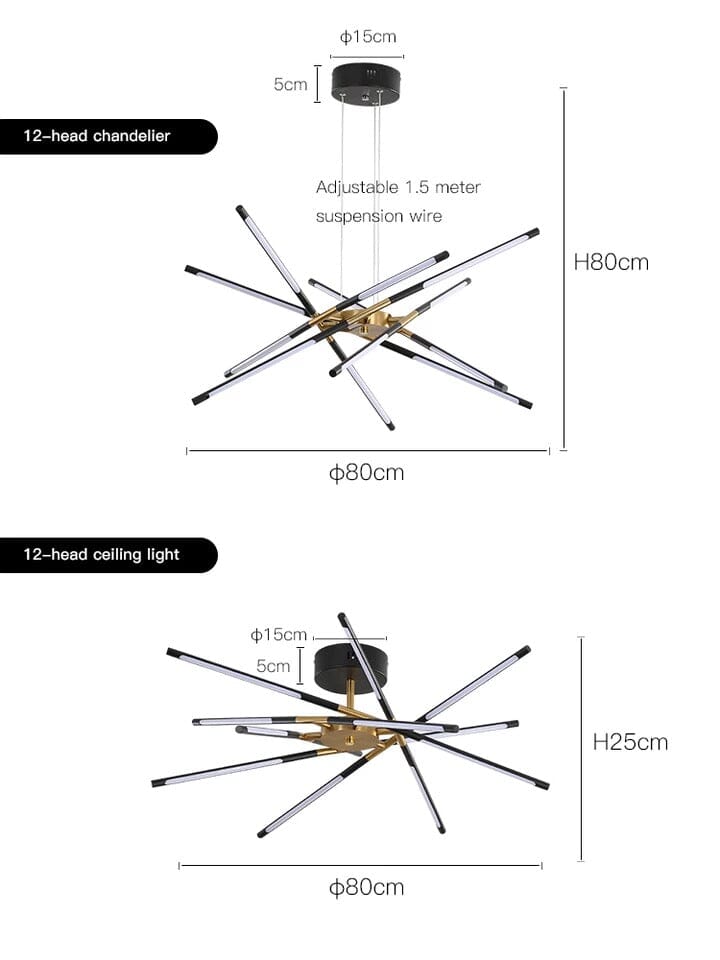 Nexa Iron Chandelier — Angular Geometric Design, Modern Lighting Fixture