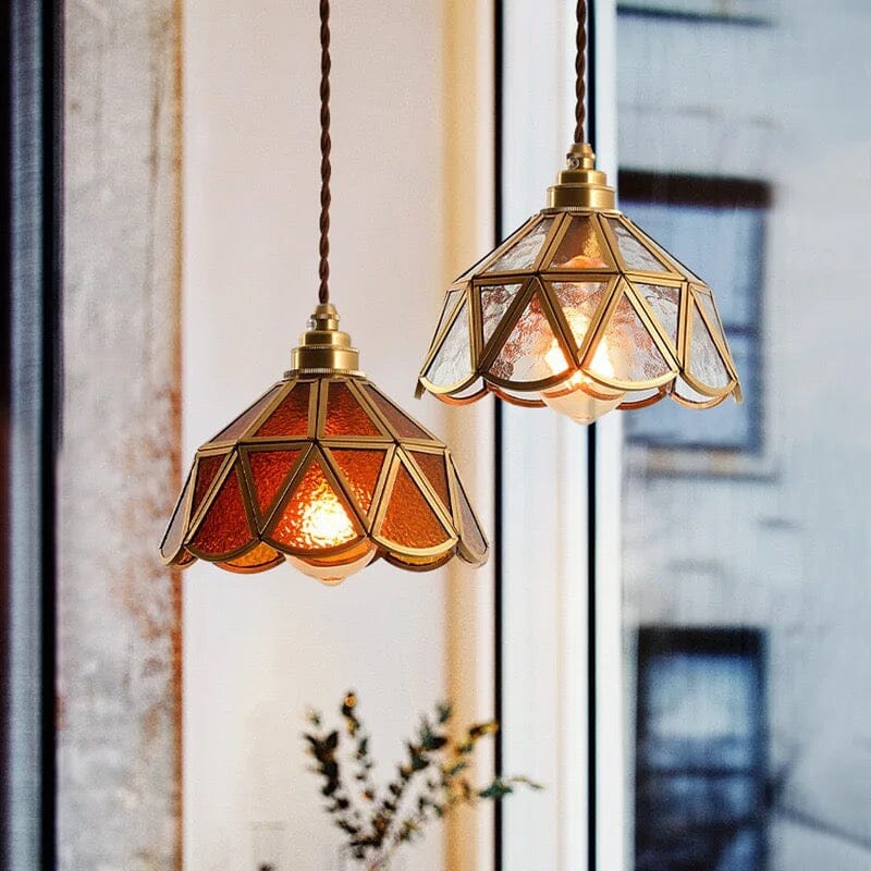 Kirei Vintage Japanese-Inspired Pendant Lamps — Copper and Stained Glass Shade