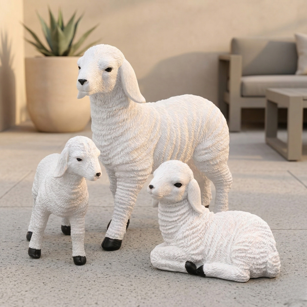 Verspielte Miniatur-Lammfigur — 4-Zoll-weißer Dekorationsakzent